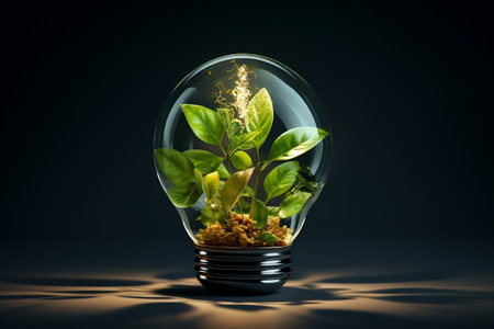 Sustainable Leaf-Based Lightbulb. Generative AIの素材