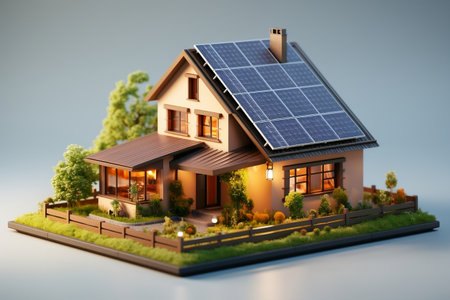 Sustainable House: Solar Panels on the Roof. Generative AIの素材
