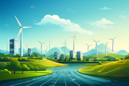 Illustration of Renewable Energy Background with Green Energy. Generative AIの素材
