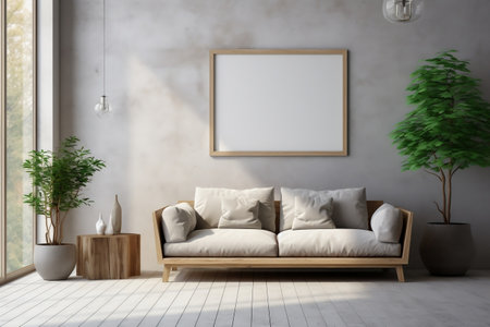 Rectangular Frame Poster Mockup on Light Concrete. Generative AIの素材