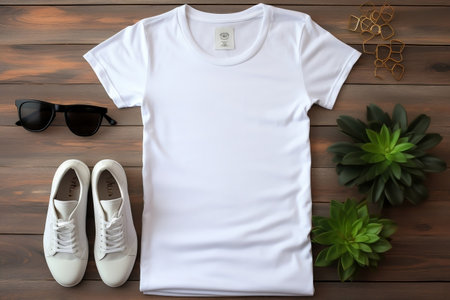 Summer Mockup: White Women's Cotton T-Shirt. Generative AIの素材