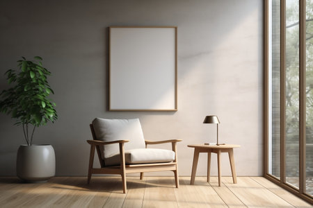 Mockup of Square Frame Poster on Light Concrete Background. Generative AIの素材