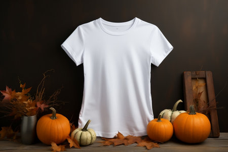 Halloween-themed White Women's T-Shirt Mockup with PU Design. Generative AIの素材