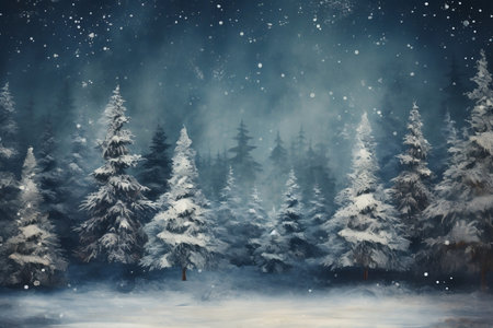 Snowy Winter Landscape with Fir Trees. Generative AIの素材
