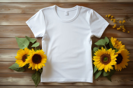 Summer Mockup: White Women's Cotton T-Shirt. Generative AIの素材
