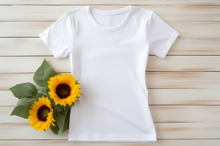 Summer Mockup: White Women's Cotton T-Shirt. Generative AIの素材