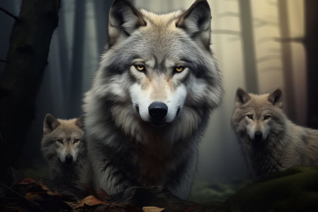 Alpha Wolf and Wolf Habitats. Generative AIの素材