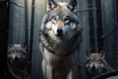 Alpha Wolf and Wolf Habitats. Generative AIの素材