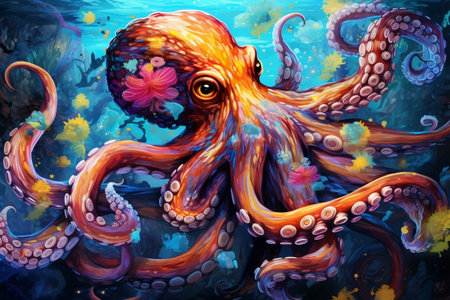 Vibrant Octopus: Underwater Art. Generative AIの素材