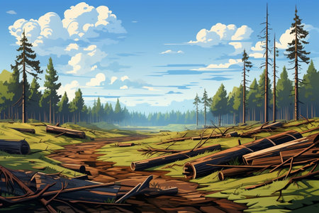Deforestation and Logging in the Forest Landscape. Generative AIの素材