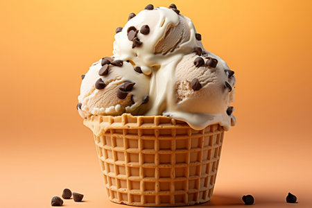 Decadent Chocolate Chip Waffle Ice Cream. Generative AIの素材