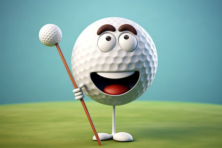 Charming Golf Ball Cartoon Character. Generative AIの素材