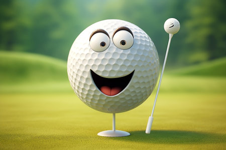 Charming Golf Ball Cartoon Character. Generative AIの素材