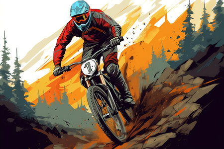 Thrilling Downhill Biker Illustration. Generative AIの素材