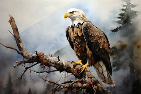 Majestic Eagle Perched on a Branch. Generative AIの素材
