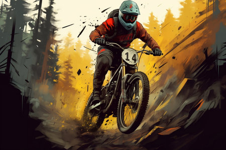Thrilling Downhill Biker Illustration. Generative AIの素材