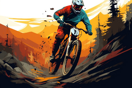 Thrilling Downhill Biker Illustration. Generative AIの素材