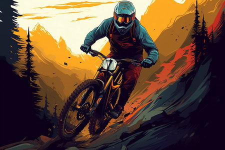 Thrilling Downhill Biker Illustration. Generative AIの素材