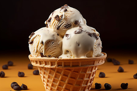 Decadent Chocolate Chip Waffle Ice Cream. Generative AIの素材