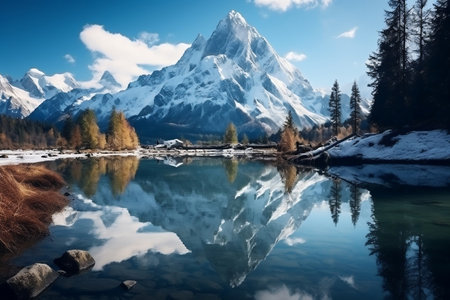 Spectacular Snow-Capped Mountain Peaks. Generative AIの素材