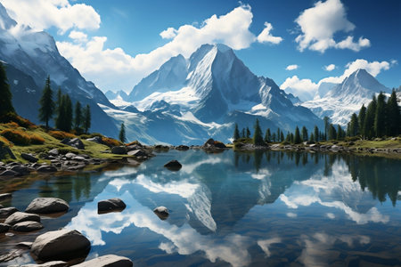 Spectacular Snow-Capped Mountain Peaks. Generative AIの素材