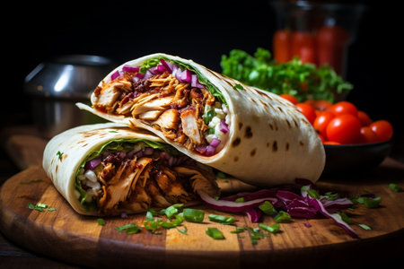 Delicious Chicken Shawarma Wrap Bursting with Flavor. Generative AIの素材