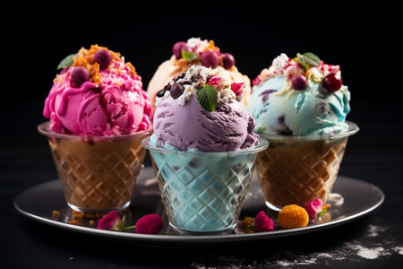Colorful Ice Cream Delight in a Waffle Cup. Generative AIの素材