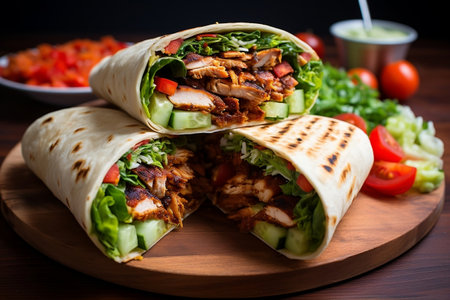 Delicious Chicken Shawarma Wrap Bursting with Flavor. Generative AIの素材