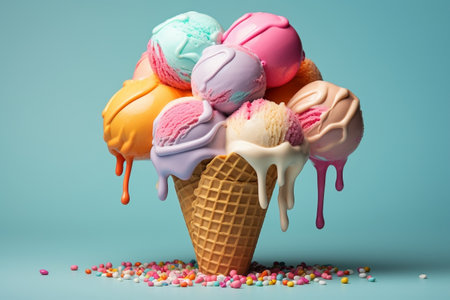 Colorful Ice Cream Delight in a Waffle Cup. Generative AIの素材