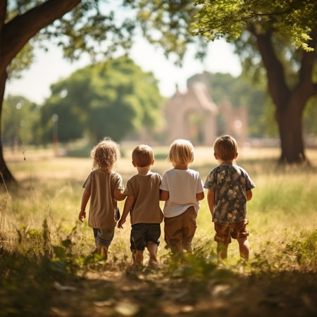 Joyful Kids Playing Outside and Having Fun Together. Generative AIの素材