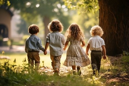 Joyful Kids Playing Outside and Having Fun Together. Generative AIの素材