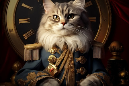 Fluffy Cat as General. Generative AIの素材
