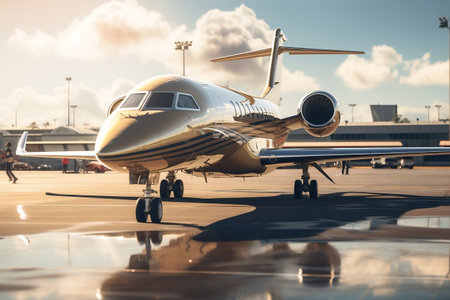 Luxurious Private Jet Parked on the Ground. Generative AIの素材