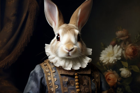 Vintage Outfit with Ruff Rabbit Aristocrat. Generative AIの素材