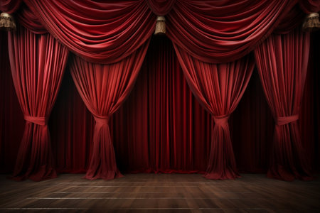 Elegant Red Curtain on Empty Classic Theatre Stage. Generative AIの素材