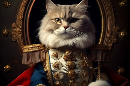 Fluffy Cat as General. Generative AIの素材