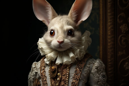 Vintage Outfit with Ruff Rabbit Aristocrat. Generative AIの素材