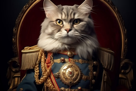 Fluffy Cat as General. Generative AIの素材