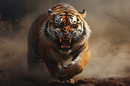 Vibrant Tiger in Action. Generative AIの素材