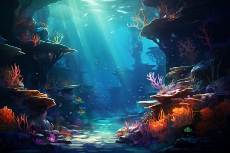 Sea Depths with Water Bubbles, Waves, and Algae. Generative AIの素材