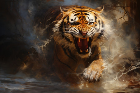 Vibrant Tiger in Action. Generative AIの素材