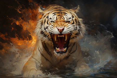 Vibrant Tiger in Action. Generative AIの素材