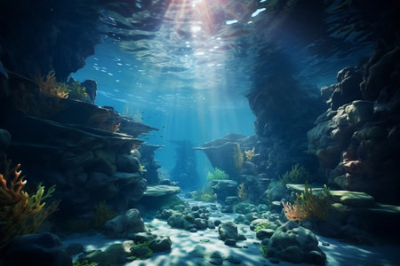 Sea Depths with Water Bubbles, Waves, and Algae. Generative AIの素材