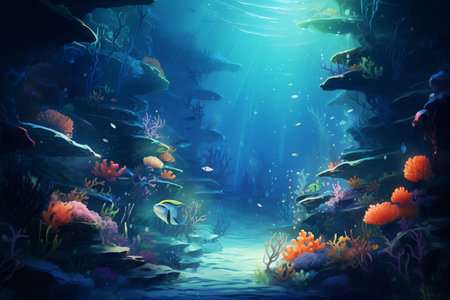 Sea Depths with Water Bubbles, Waves, and Algae. Generative AIの素材