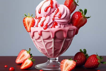 Delicious Strawberry Ice Cream with Real Strawberry Pieces. Generative AIの素材