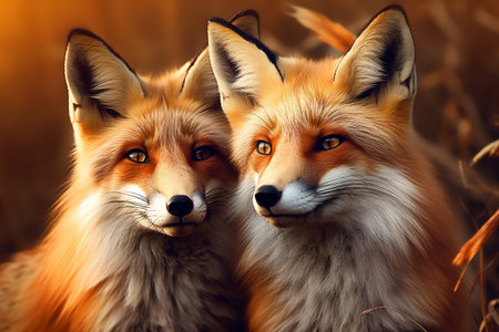 Wild Red Foxes Untamed Creatures. Generative AIの素材