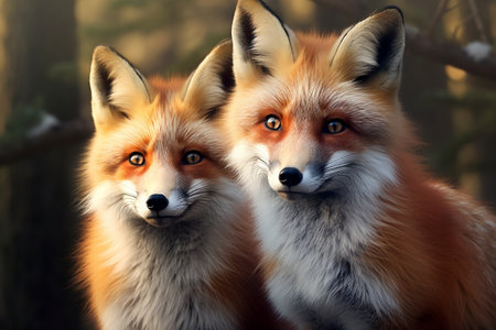 Wild Red Foxes Untamed Creatures. Generative AIの素材