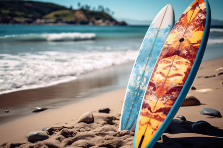 Surfing Boards on the Beach. Generative AIの素材