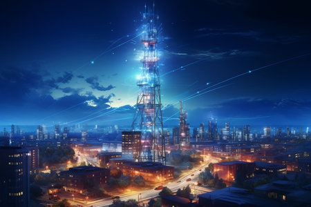 Cellular Telecommunication Tower Network. Generative AIの素材