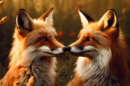 Wild Red Foxes Untamed Creatures. Generative AIの素材